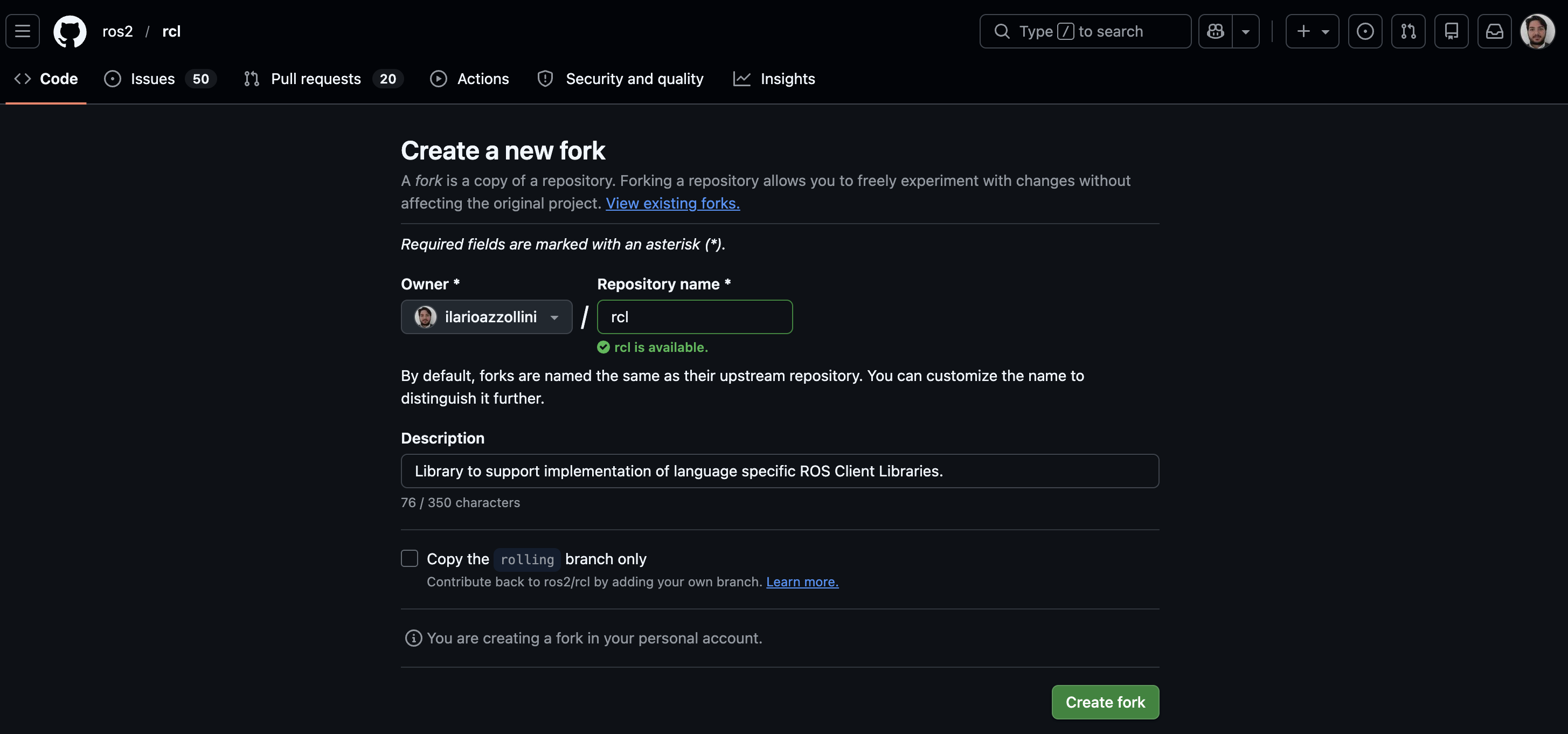 rcl fork all branches